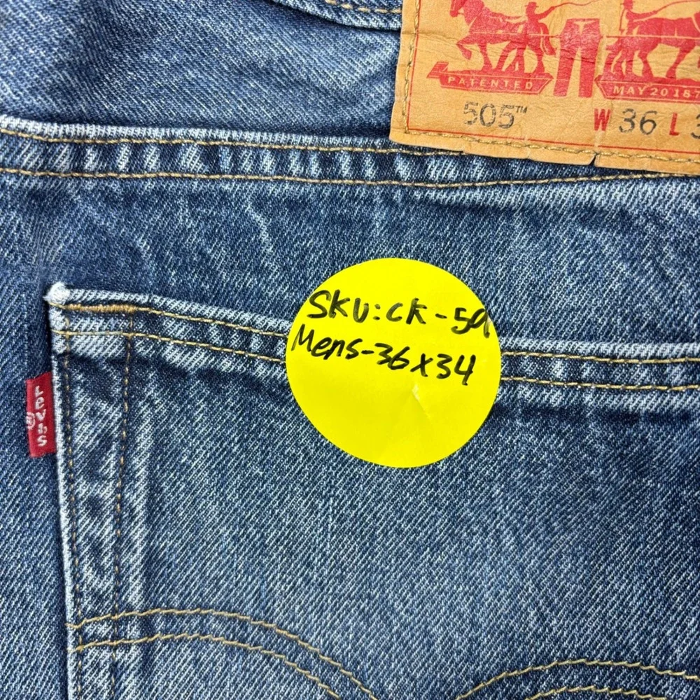 Levis 505 Mens 36x34 Light Distress Jeans Thigh Fade ** Vintage Style ** Denim